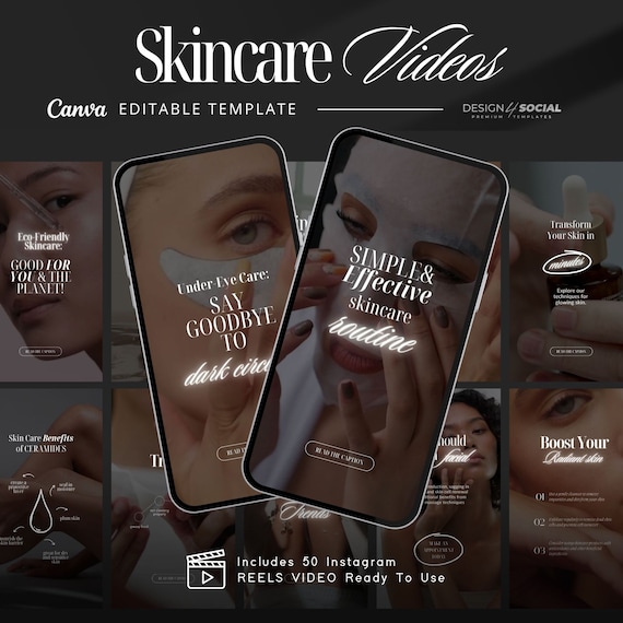 50 Luxury Skincare Instagram Video Reel Templates | Ready To Use | Social Media Videos | Canva Templates