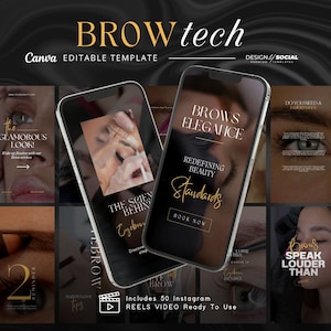 50 Brow Tech Video Instagram Templates | Brow Lamination Canva Template | Brows Templates | Eyebrow Artist Instagram Videos