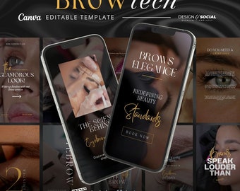 May include: A collection of Instagram story templates for a brow technician. The templates feature images of eyebrows and text that says "Brows Elegance", "The Science Behind Eyebrows", "Maintenance Tips", "Do You Need A Brow Touch Up?", and "Brows Speak Louder Than Words".