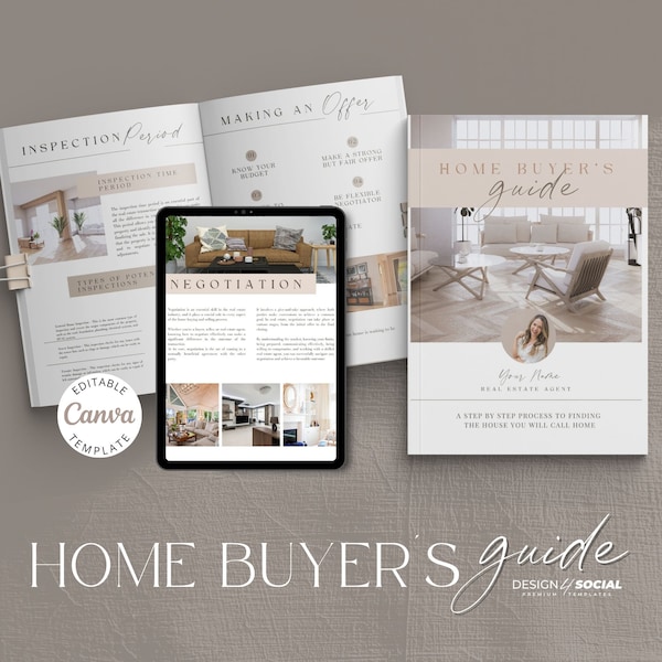 Home Buyer Guide Template - 14 Seiten - Vereinfachen Sie Ihren Hauskaufprozess | Canva Template | Immobilien Vorlage | Makler Branding