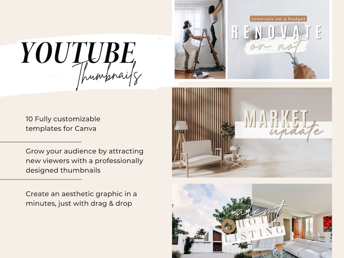 Real Estate Youtube Channel Branding Kit Youtube Thumbnails Etsy