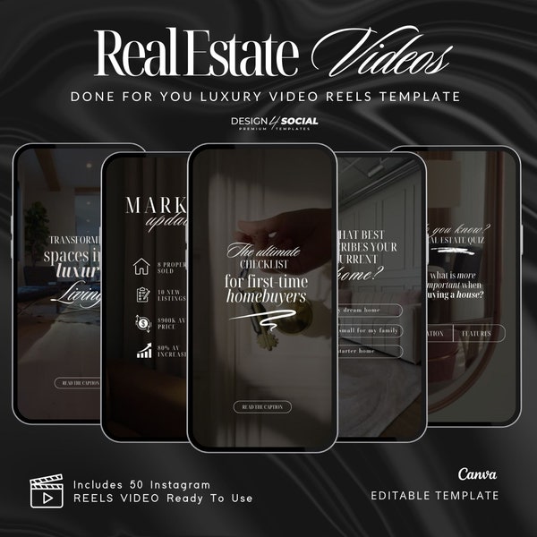 50 Real Estate Instagram Video Reels for Canva | Luxury Realtor Templates | Instagram Canva Template