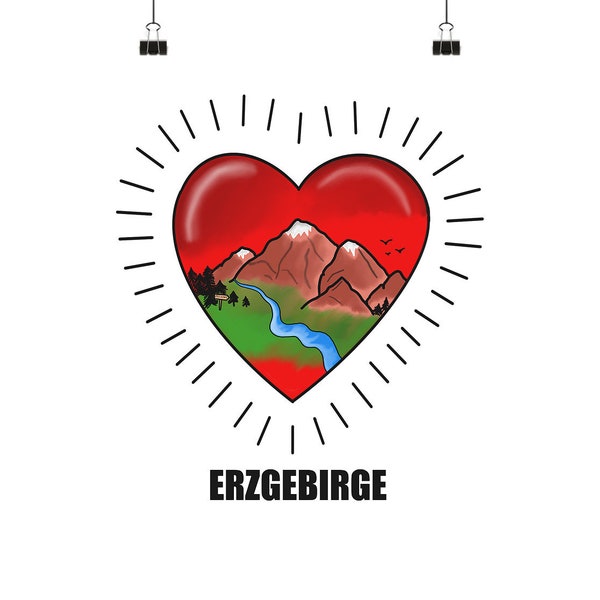 Erzgebirge Bergmensch Herz Berge Natur - Poster 40x40