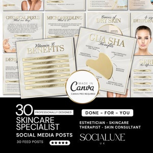 Gold Skincare Instagram Templates, Esthetician Flyer Template, Skincare Social Media Posts, Skincare Bundle, Skincare Coach, Skincare Post