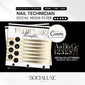 Modèles Instagram Nail Tech : publications sur les réseaux sociaux blanc et or (Canva Pro requis)