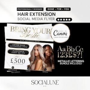 Hair Extension Instagram Post Template: White and Gold Canva Design