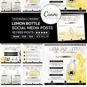 Lemon Bottle Fat Dissolving Social Media Templates: White & Gold Canva Designs