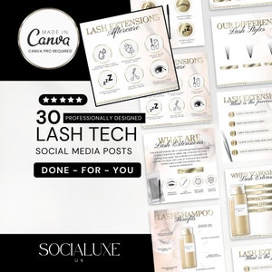 Lash Tech Instagram Templates: White and Gold Social Media Posts (Canva Pro Required)