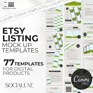 Etsy Digital Product Listing Mockups | Square Printable Mockup | Etsy Square Listings Canva, Digital Product Mockups Bundle | Drag Drop