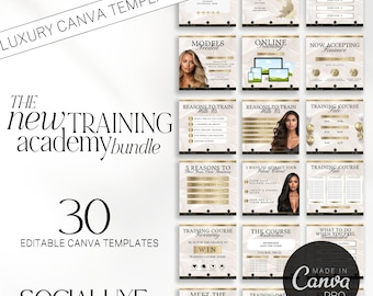 30 Training Academy Instagram Templates | Beauty Academy Instagram Feed Templates | Gold Training Academy Social Media Templates