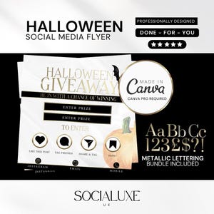 Halloween Social Media Template Bundle, Gold & Weiß bearbeitbare Canva Für Beauty, Ästhetik, Lash Tech, Haare, Nägel, Halloween Sale Flyer