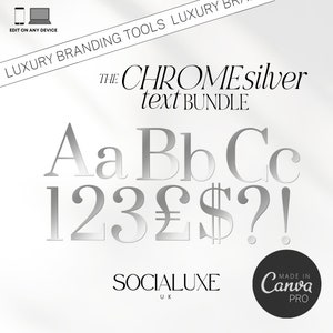 Silver Chrome Text: Metallic Letters & Numbers for Canva (PNG)