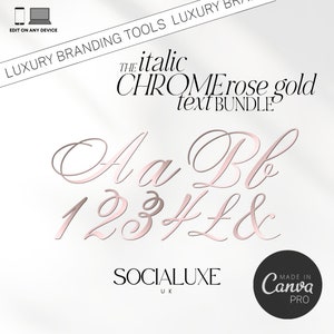 Rose Gold Chrome Lettering: Metallic Font for Canva (PNG)