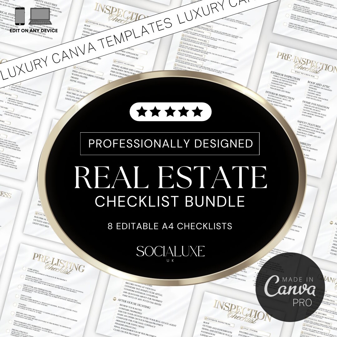 Real Estate Checklist Bundle for Canva | Luxury Realtor Templates ...