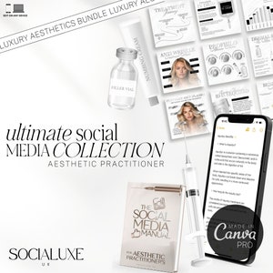 Silbernes Instagram-Bundle für Kosmetikerinnen | Dermalfüller bearbeitbares Bündel | Ästhetik Beschriftungen | Kosmetik Spritze Luxus Clip Art