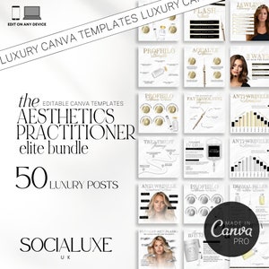 White and Gold instagram templates for estheticians | Dermal filler editable bundle | cosmetic injector editable template | Canva templates
