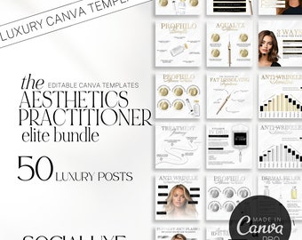 White and Gold instagram templates for estheticians | Dermal filler editable bundle | cosmetic injector editable template | Canva templates