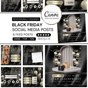 Black Friday Social Media Flyer Vorlage Bundle, Gold & Schwarz bearbeitbarer Canva Post, Giveaway Flyer, Dermal Filler Instagram Post, Botox Sale
