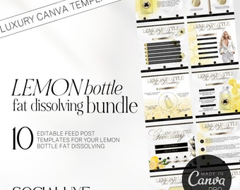 Lemon Bottle Social Media Flyer |  Editable Fat Dissolving Canva Bundle | Beauty Templates | Lemon Bottle Templates | Insta Templates