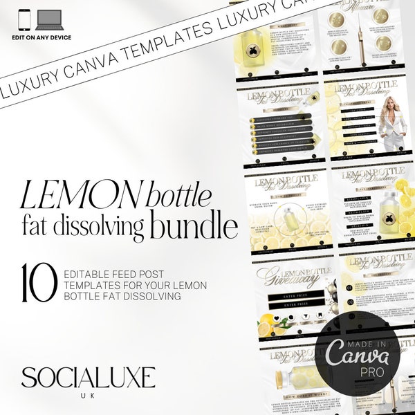 Lemon Bottle Social Media Flyer |  Editable Fat Dissolving Canva Bundle | Beauty Templates | Lemon Bottle Templates | Insta Templates