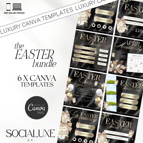 Easter Social Media Editable Templates | Black Gold Canva For Easter | Easter Sale | Easter Giveaway | Easter Instagram Posts