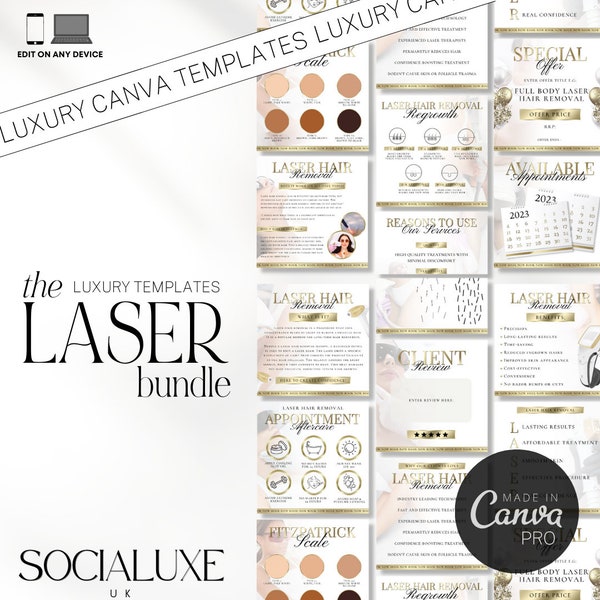 Laser hair removal instagram templates for estheticians | instagram templates for Laser | Laser editable template | Canva templates