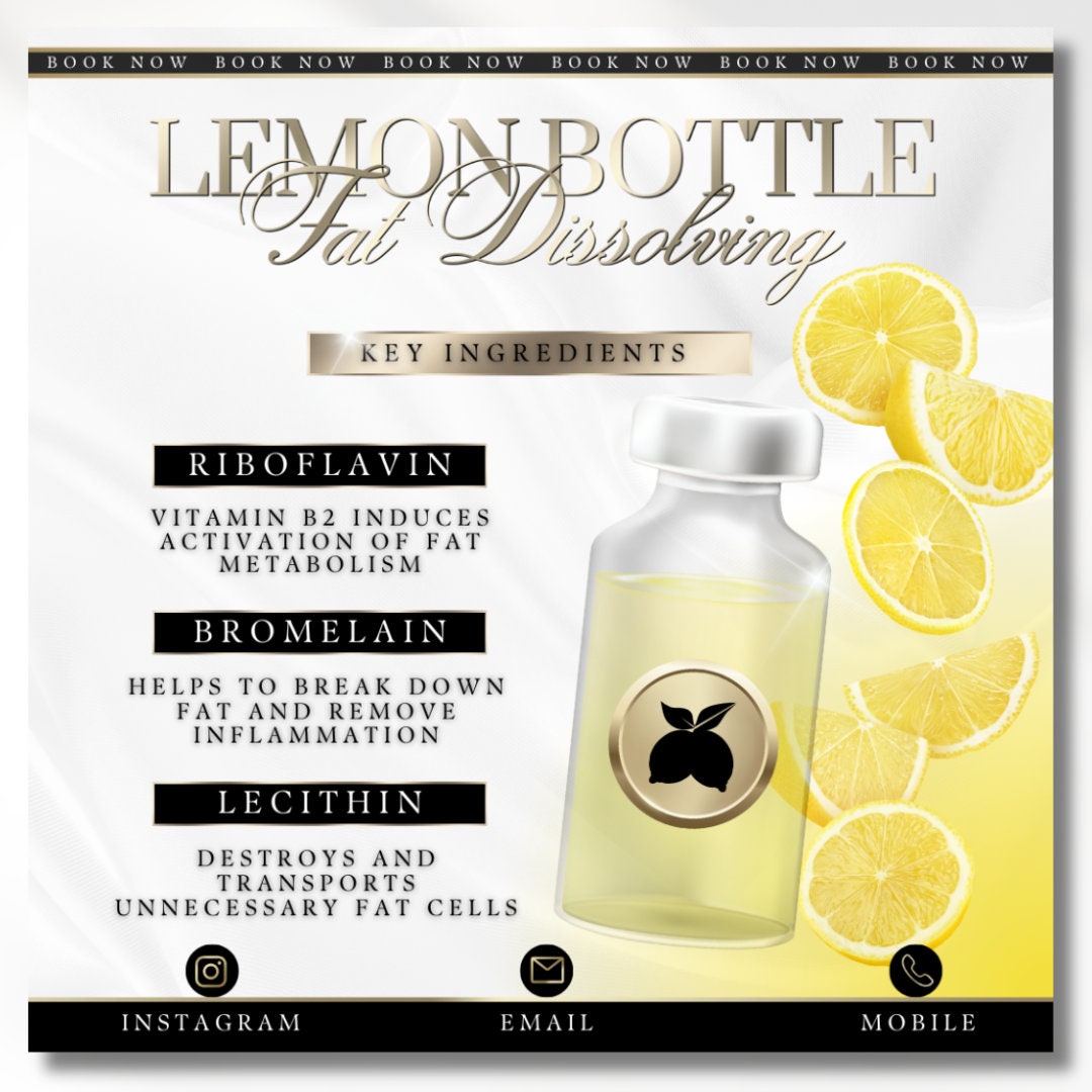 ingredients in lemon bottle fat dissolving Social Media Flyer: Canva Template everyday-care-spring-26 Flavors:Milk Chocolate HA Rejuve Micro?Inject &