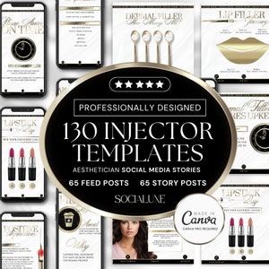 White and Gold Botox and Filler Story & Feed Template | Editable Instagram Story Templates | Injector Templates | Metallic Canva Templates
