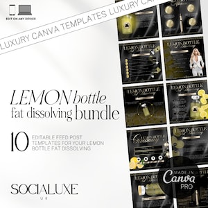 Lemon Bottle Fat Dissolving Templates: Editable Canva Bundle