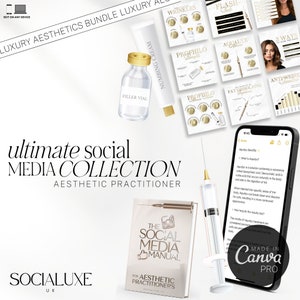 Goldenes Instagram-Paket für Kosmetikerinnen | Dermalfüller bearbeitbares Bündel | Ästhetik Beschriftungen | Kosmetik injizierer Clip Art