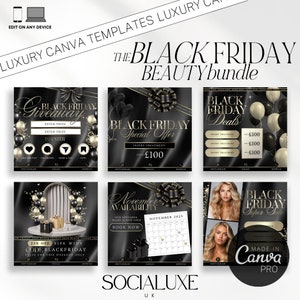 Black Friday Social Media Template Bundle, Gold & White Editable Canva For Beauty, Aesthetics, Lash Tech, Hair, Nails, Halloween Sale Flyer