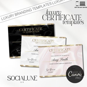 Gold Certificate of Completion | Editable Canva Certificate | Beauty Lashes Filler Botox Certificate Template