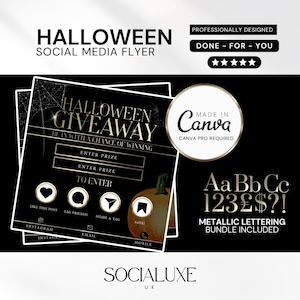 Halloween Social Media Template Bundle, Gold & Schwarz bearbeitbare Canva Für Beauty, Ästhetik, Lash Tech, Haare, Nägel, Halloween Sale Flyer