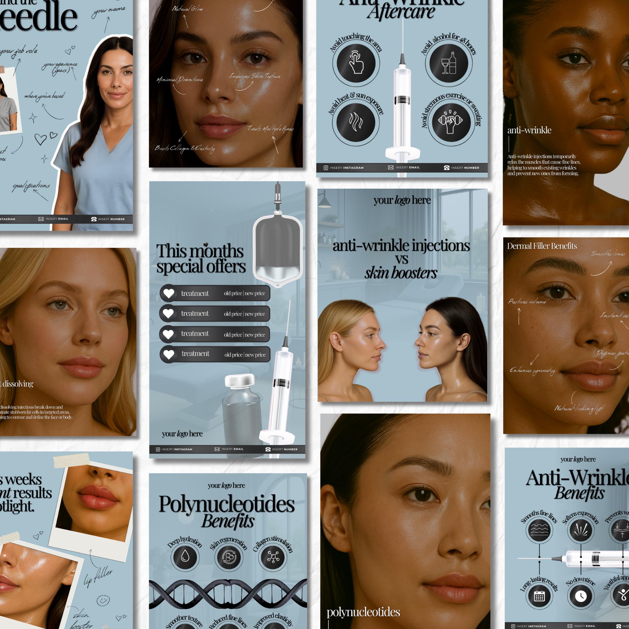 Luxury Social Media Kit for Aesthetic Clinics | Canva Templates for Cosmetic Injector, Medspa & Beauty Business | Editable Instagram Bundle