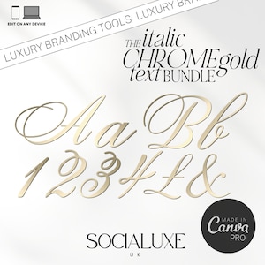 Gold Chrome Italic Lettering: Metallic Alphabet for Canva