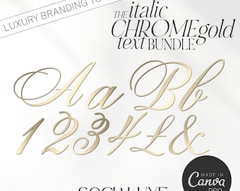 Gold Chrome Italic Text png edit in Canva | gold letters | metallic letters | chrome text | metallic text | |gold alphabet |gold calligraphy