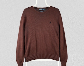 Jersey de punto marrón vintage de Polo Ralph Lauren, talla mediana para hombre.