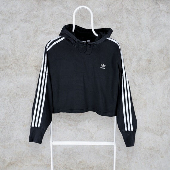 Adidas Originals Black Cropped Hoodie Striped Ove… - image 1