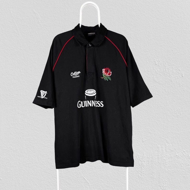 Vintage Guinness England rugbyshirt zwart katoen Traders heren XL afbeelding 1
