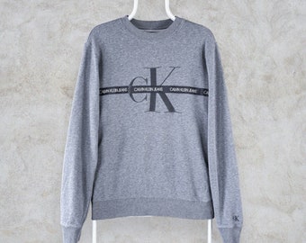 Calvin Klein Graues Sweatshirt Gestickter Spruch für Herren S