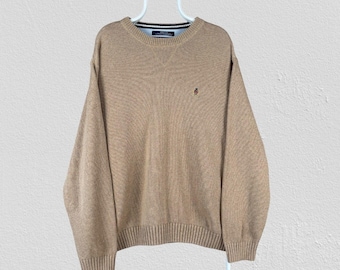 Vintage Tommy Hilfiger beige gebreide trui herenmaat XL