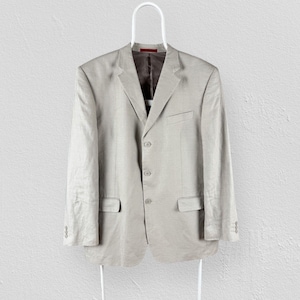 Tom English 100% Linen Beige Blazer Jacket 3 Button Mens UK 44 Regular