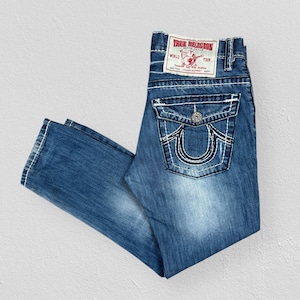 Vintage True Religion Super T-jeans taps toelopend recht blauw heren W32 L29