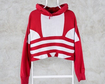 Adidas Originals Cropped Hoodie Rot Weiß Trefoil Firebird Damen UK 36 (Klein).