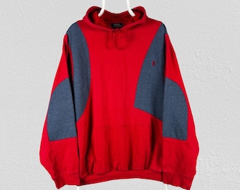 Vintage Polo Ralph Lauren Reworked Hoodie Rot Grau Pullover Herrengröße XXL