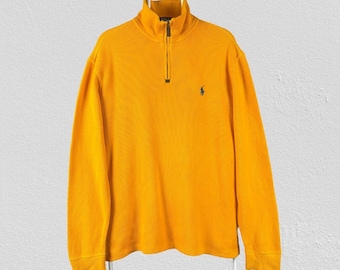 Sudadera Polo Ralph Lauren amarilla con cremallera de 1/4, talla mediana para hombre.