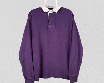 Vintage Polo Ralph Lauren paars rugbypoloshirt lange mouw herenmaat Medium