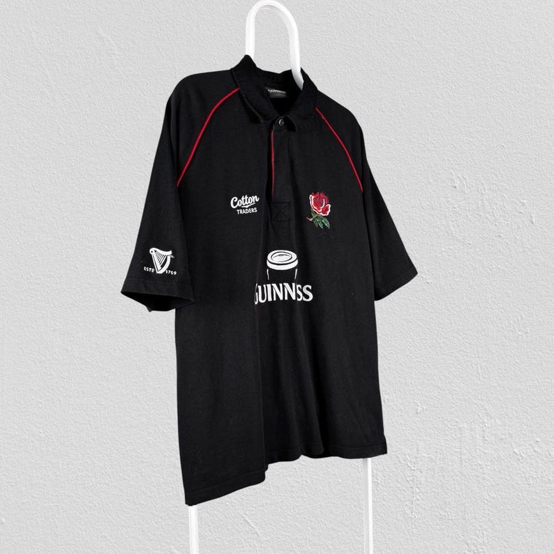 Vintage Guinness England rugbyshirt zwart katoen Traders heren XL afbeelding 2