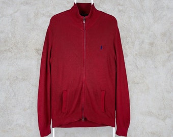 Polo Ralph Lauren - Pull rouge avec fermeture éclair sur toute la longueur pour hommes, taille moyenne