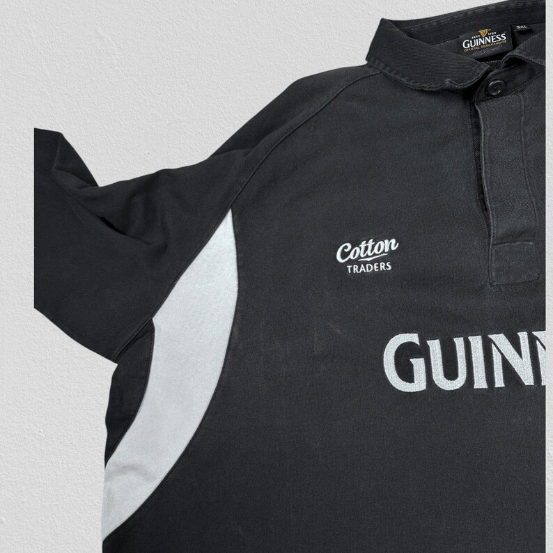 Polo da rugby vintage nera Guinness a maniche lunghe da uomo, taglia 3XL immagine 5
